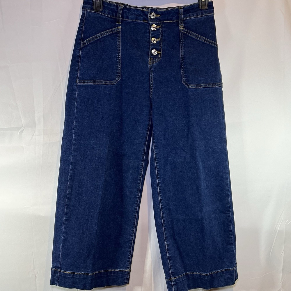 luvamia Cropped Wide Leg High‎ Waisted Flare Jeans Cropped Size L